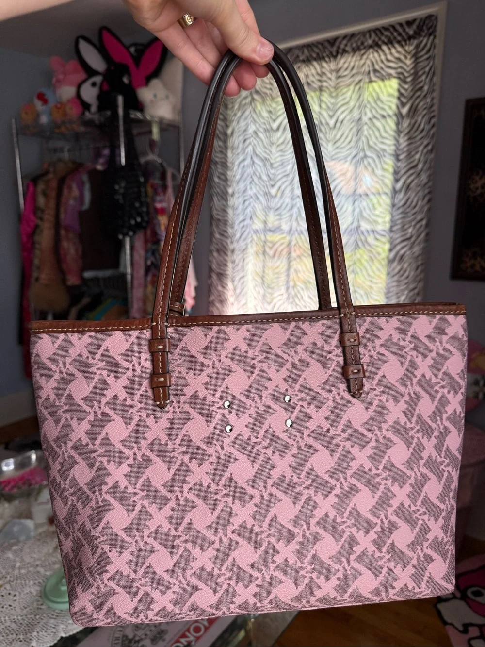 Juicy Couture Pink Canvas Tote with Brown Trim and Crown Charm